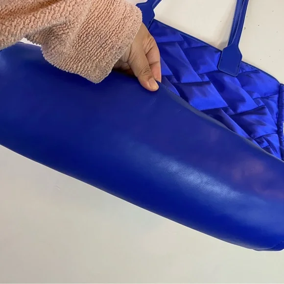 Kurt Geiger London Recycled Square Shopper Tote Blue Quilted Nylon Large Eagle - Picture 7 of 13